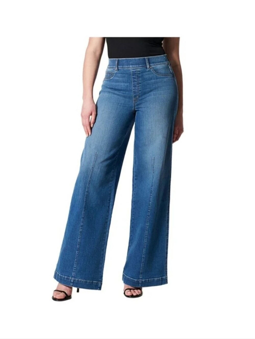 Spanx Wide Leg High Rise Seamed Fronf Denim Jeans Size S